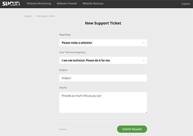 Screenshot New Ticket Request