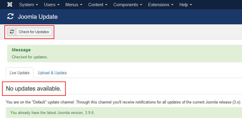 No Joomla security updates available