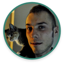 Picture of Ben Martin (face) with cat on his shoulder