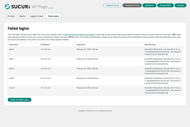 Sucuri WordPress Plugin guide sailed login attempts