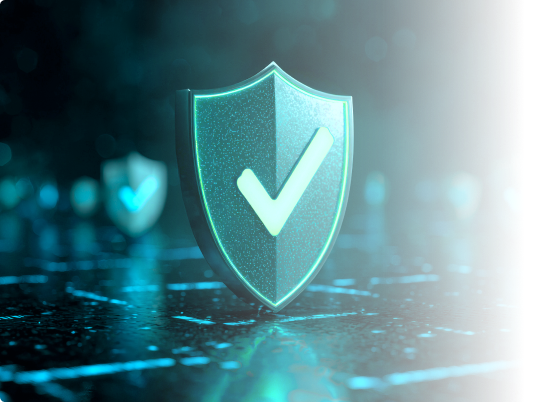 Shield with check mark representing complete security plans