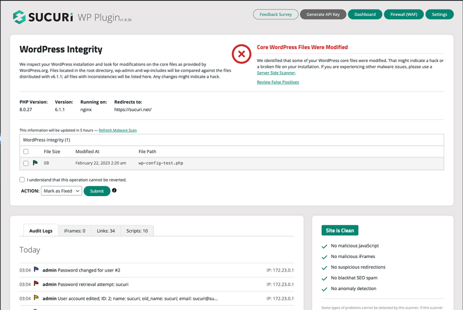 Sucuri WordPress Plugin dashboard